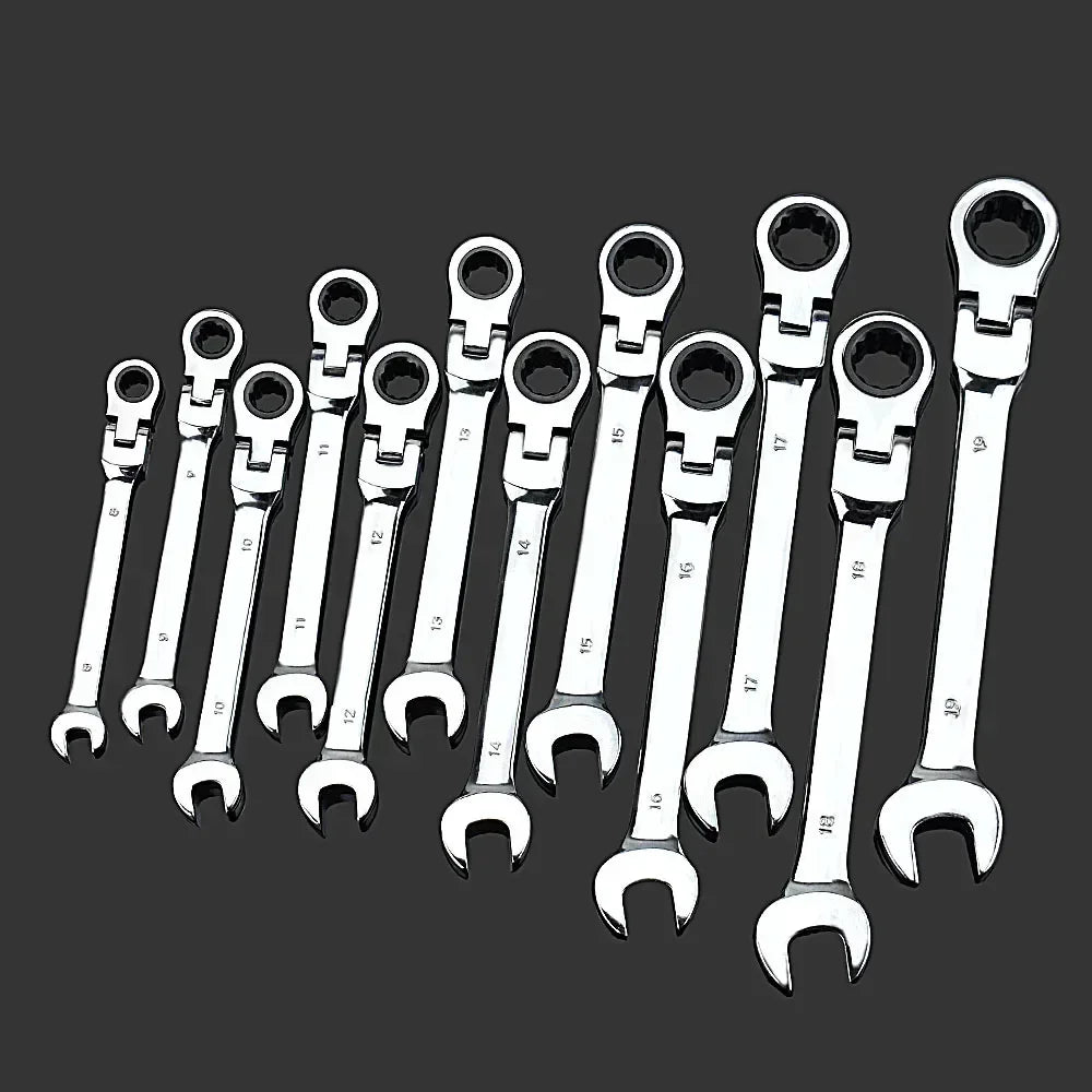 Flex-Head Ratcheting Combination Wrench Set SAE 1/4''-13/16'' Premium 72-Teeth Gear Chrome Organizer Auto Repair Tool