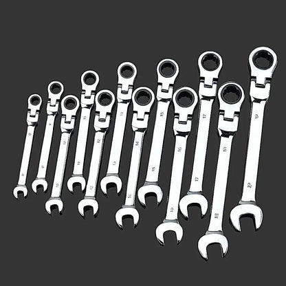 Flex-Head Ratcheting Combination Wrench Set SAE 1/4''-13/16'' Premium 72-Teeth Gear Chrome Organizer Auto Repair Tool