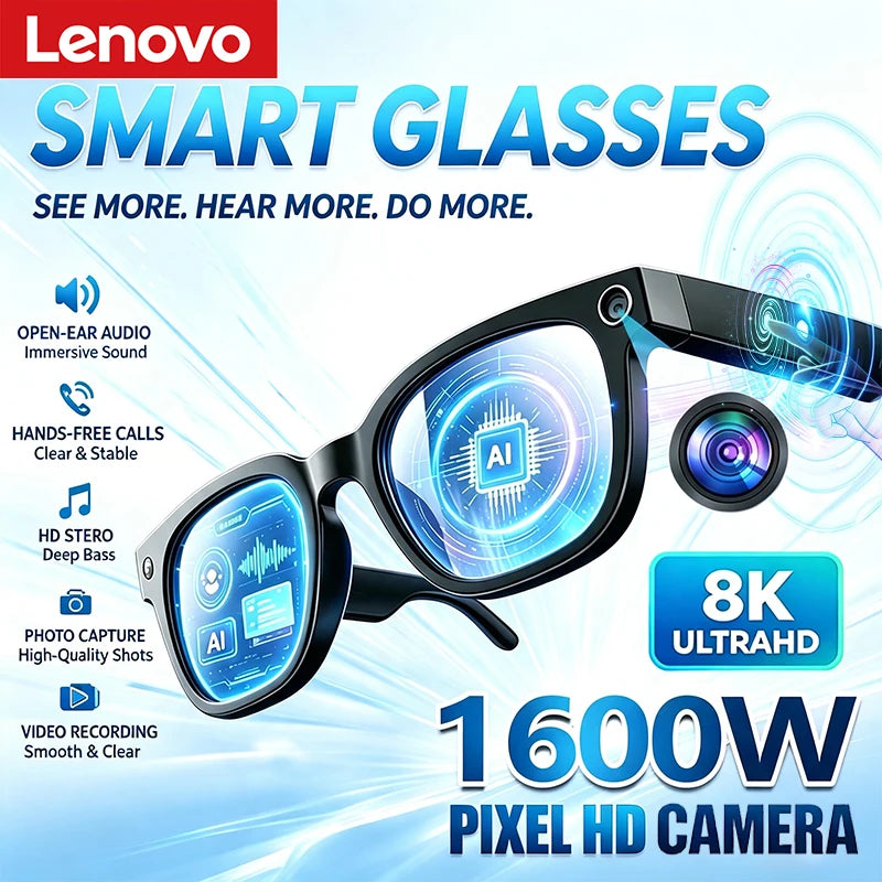 Lenovo AI Smart Glasses 8K Remote Control Touch Photo Camera Recording Translator Voice Assistant Wireless Bluetooth Eyewear