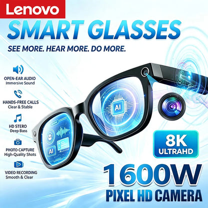 Lenovo AI Smart Glasses 8K Remote Control Touch Photo Camera Recording Translator Voice Assistant Wireless Bluetooth Eyewear