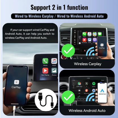 XUDA 2in1 Wired To Wireless CarPlay Adapter Android Auto Dongle Smart AI Box High Quality Car Accessories Intelligent System