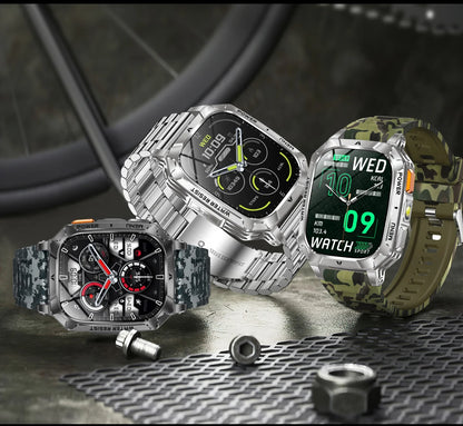 LIGE Military 1400mAh Smart Watch For Men 2.01" HD Screen Waterproof 100+Sports Mode LED Flashlight Smartwatch For Android iOS