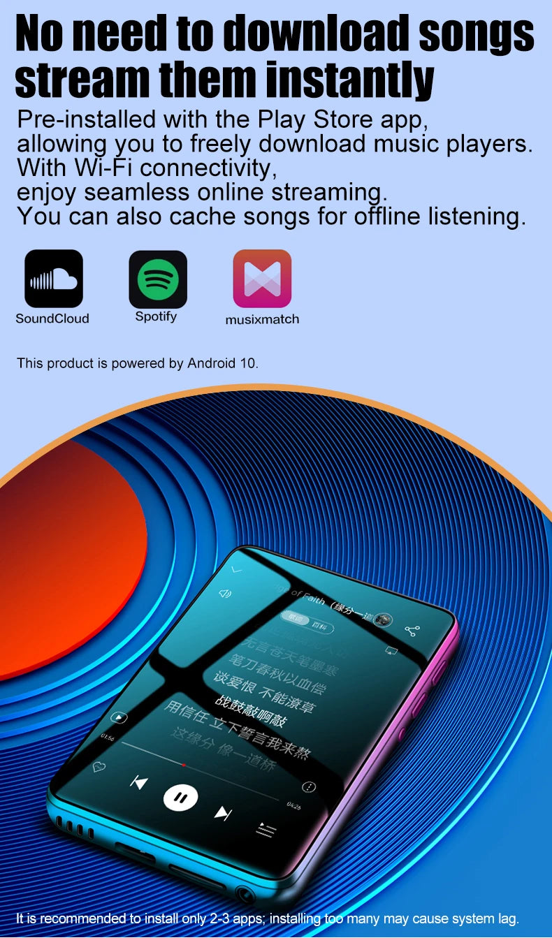 Android and WiFi MP3 Player 2.8 inchs Bluetooth Speaker Online Music Streaming Built in Play Store Spotify Apple Music deezer