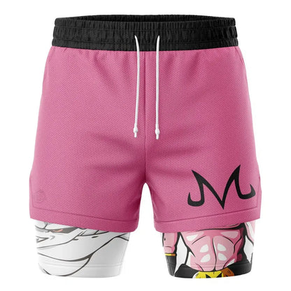 2026 Summer Dragon Ball Z Kid Buu Majin Mark 2-in-1 Double Layer Gym Shorts, Oversized Men's Fitness Retro Streetwear Unisex Y2k