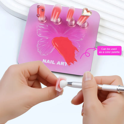 Pink Butterfly Nail Holder 6Pcs/Set False Nail Tip Practice Stand Aurora Base Full Magnetic Holder Tray Nail Art Salon Practice