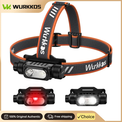 Wurkkos HD16 Headlamp 2500 lm featuring red and white light modes and a sensor powered by an 18650 battery with USB-C charging