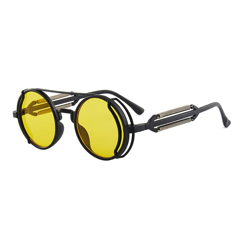 Klasyczne gotyckie okulary przeciwsłoneczne Steampunk Luksusowa marka Projektant Wysokiej jakości męskie i damskie retro okrągłe okulary przeciwsłoneczne z oprawką z PC