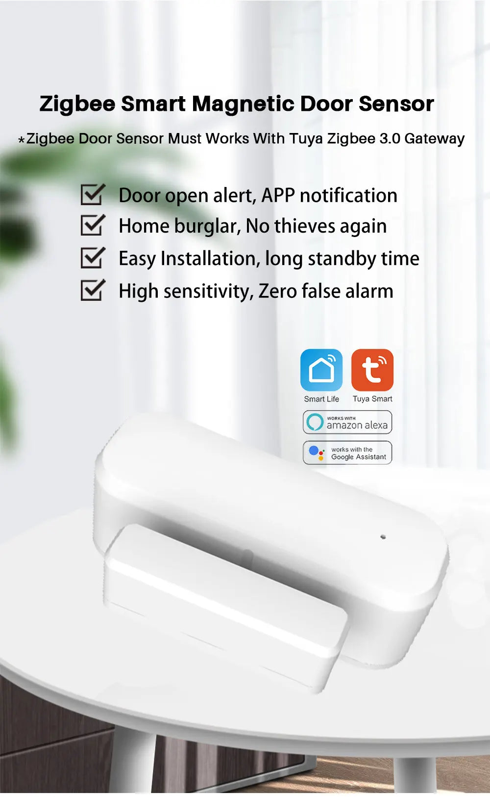 Tuya Smart Door Sensor Zigbee Door Window Open Closed Detector Smart Home Security Alarm System Smart Life APP Control