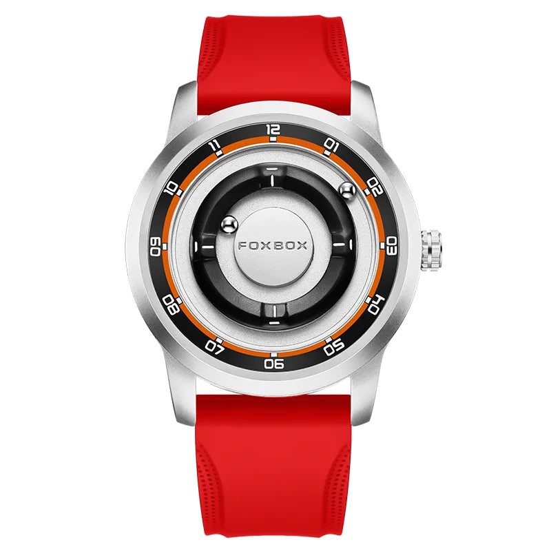 FOXBOX Watch Planet Design Fashion Floating Magnetic Pointer Free Ball Bearing Creative Simple Waterproof Quartz Watch for Men