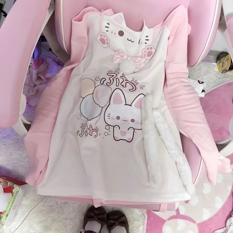 Sweet Japanese T-shirts Women's Clothing Pink Butterfly Patchwork Lace Slash Neck Tees Anime Print Off Shoulder Cute Y2k Tops