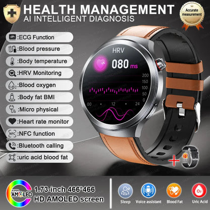 2026New 1.73-inch Sapphire AMOLED Smart Watch Men Women ECG Uric Acid Blood Pressure Health Track Call Clock Care Smartwatch NFC