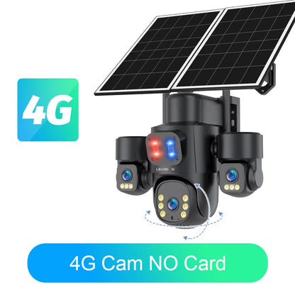 LS VISION 4G / WiFi Solar Camera 3Lenses Outdoor 15MP 4K Low Power Battery IP Camera PIR Night Vision V380 Pro CCTV Security