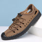 Men's Summer New Hollow out Breathable Leather Sandals Outdoor Anti-Slip Soft Bottom Casual Cover Toe Slip-On Shoes-8025