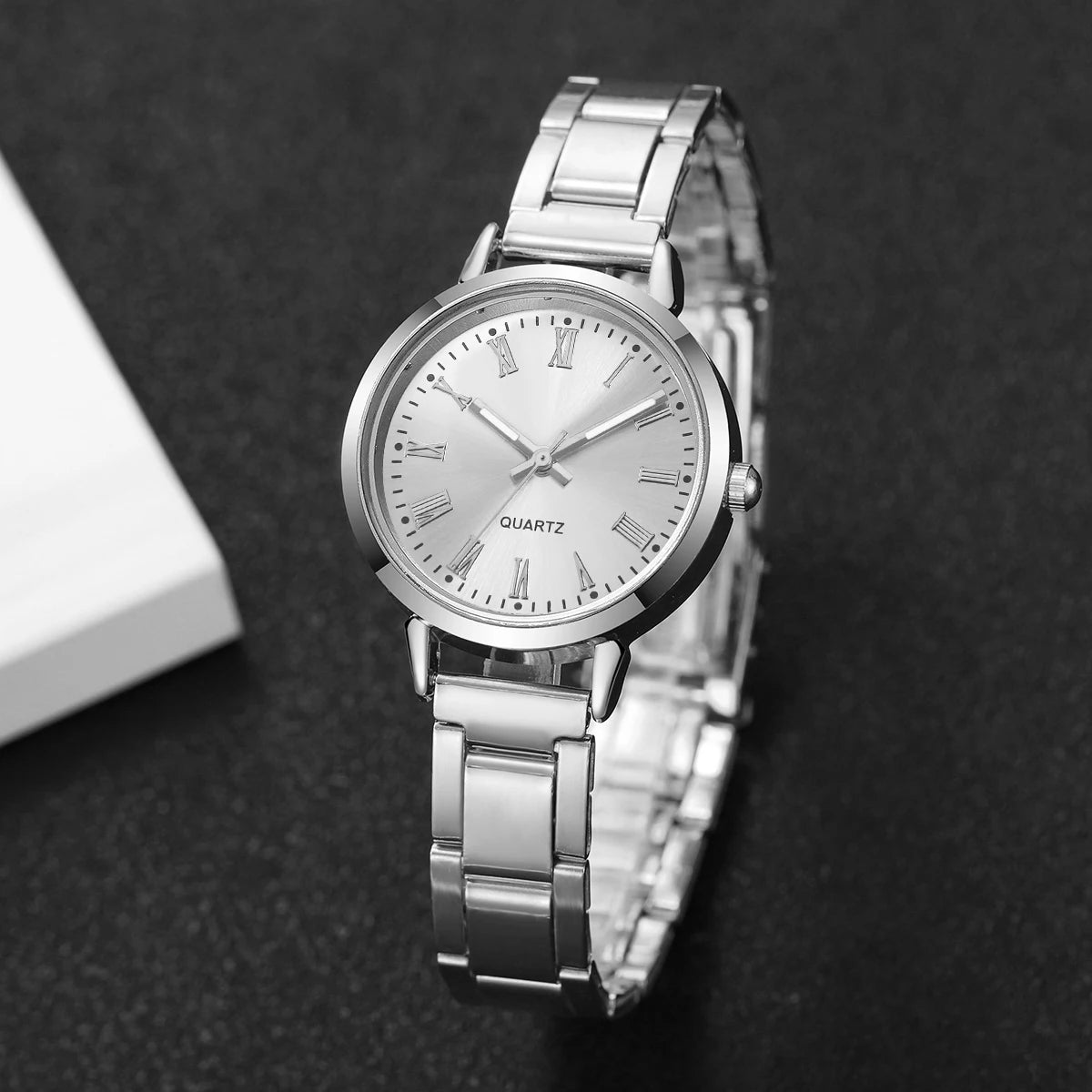 2026 6pcs/set Elegant Women Quartz Watch Fashion Simple Dial Ladies Wristwatch Rhinestone Jewelry Set Reloj Mujer（Without Box）