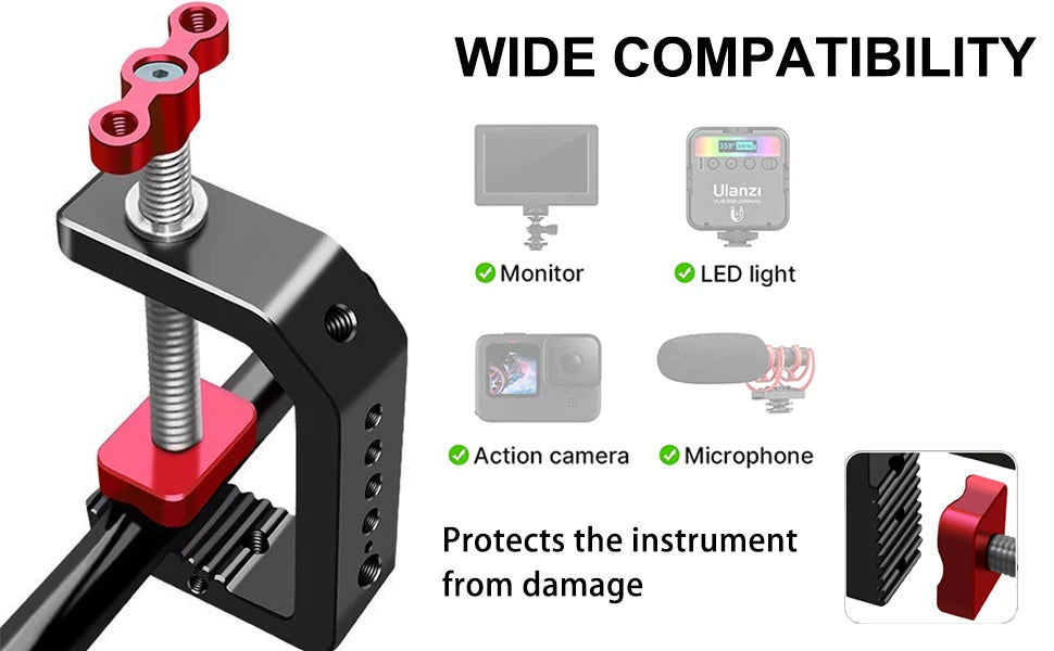 Lanxire C Clamp Camera Clamp Mount with 1/4’’ and 3/8’’ Threaded Holes - 2.44 Inch Jaw Opening - Max Load 12lb/5kg
