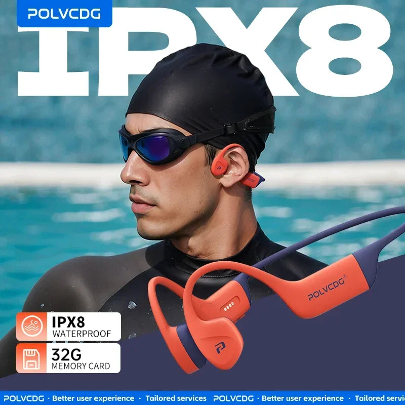 POLVCDG słuchawki z przewodnictwem kostnym Bluetooth, pamięć 32 GB, wodoodporność IPX8, słuchawki pływackie Bluetooth 5.4, materiał silikonowy, nowe X16 (2024)