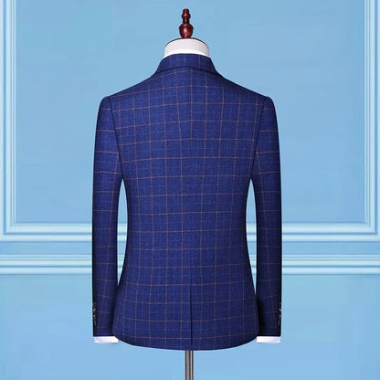 Men's Handsome Business Casual Plaid Three-Piece Set High-End Suit Fashion with Vest And Trousers for Wedding