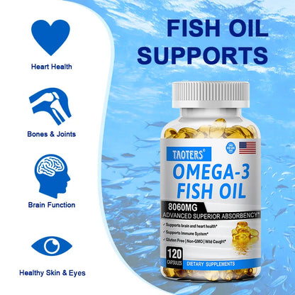 Fish Oil Omega 3 - Helps Improve Eyes, Joints, Antioxidants, Improves Skin Health, Brain Function and Supports Immunity