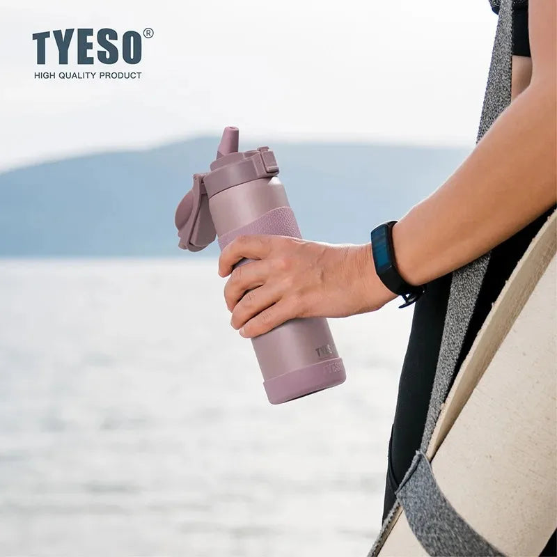 TYESO 750ML Double Wall Insulated Water Bottle Hot Water 304 Stainless Steel Flask for Fitness Outdoor Hiking Coffee Sticker