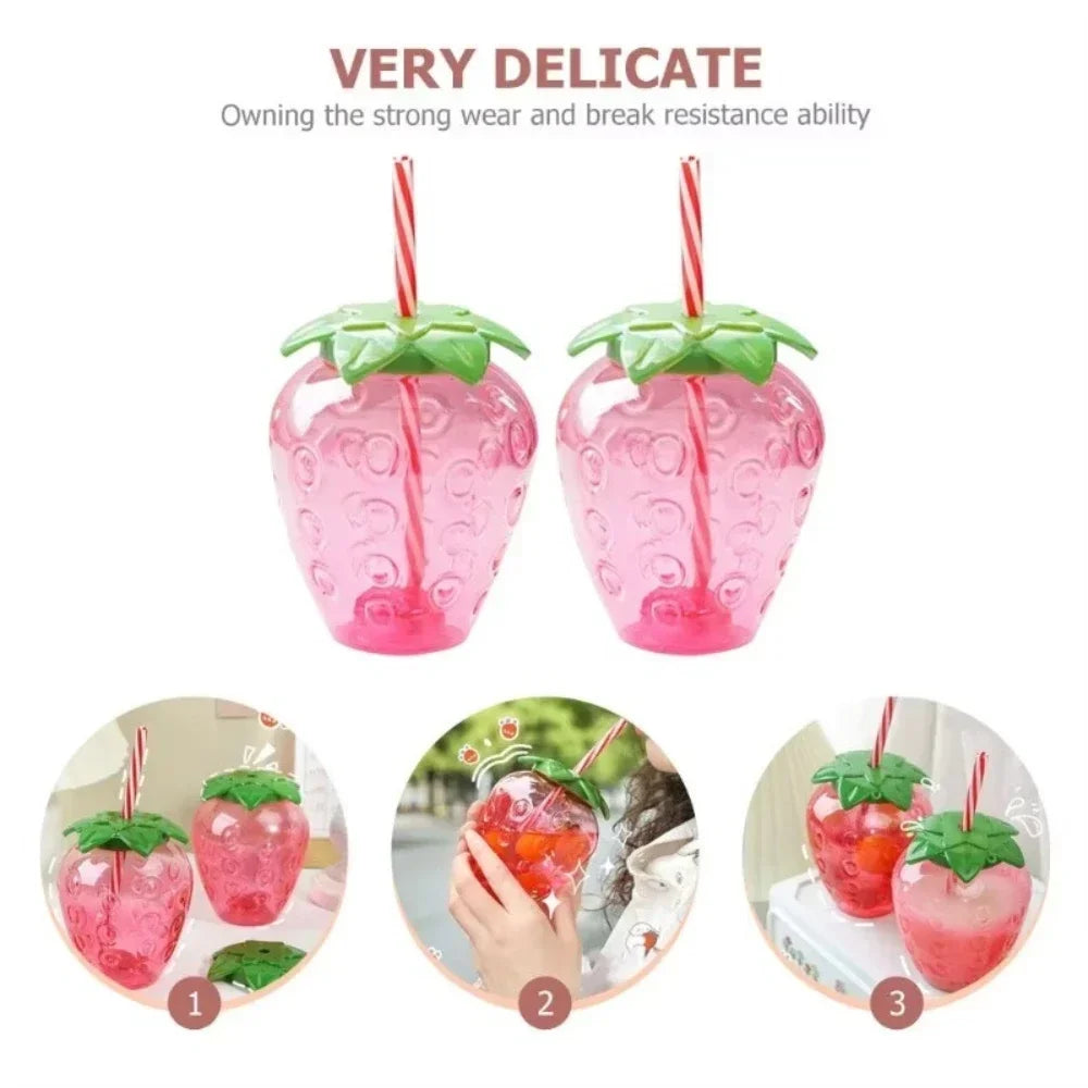 2PCS Strawberry Straw Cup 500ML Fruit Shaped Cups Plastic Pineapple Juice Tea Bottle for Summer Beach Juice Cup Beverage Cup