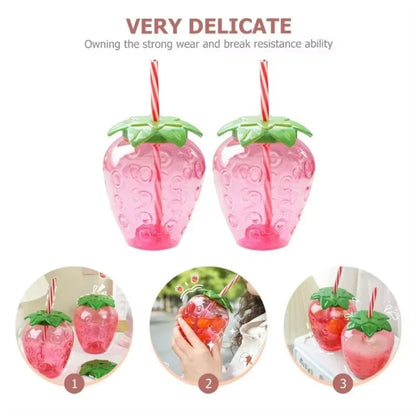 2PCS Strawberry Straw Cup 500ML Fruit Shaped Cups Plastic Pineapple Juice Tea Bottle for Summer Beach Juice Cup Beverage Cup