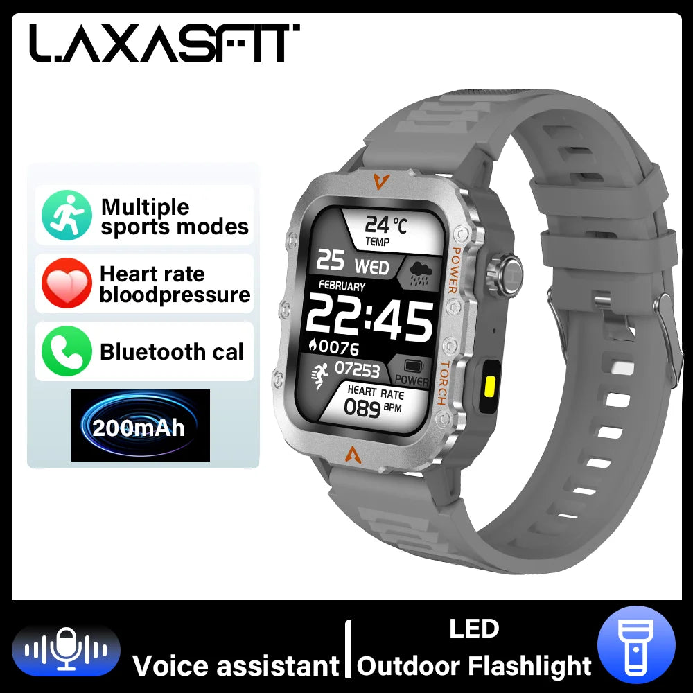 LAXASFIT New Smart Watch Bluetooth Talk LED Flashlight Sports Fitness Tracker Men Women Outdoor Sports Smart Watch