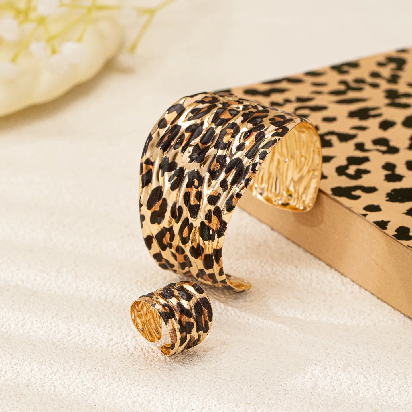 bracelet ring two-piece set for women Personality exaggerated leopard print geometric irregular female fashion jewelry BS027