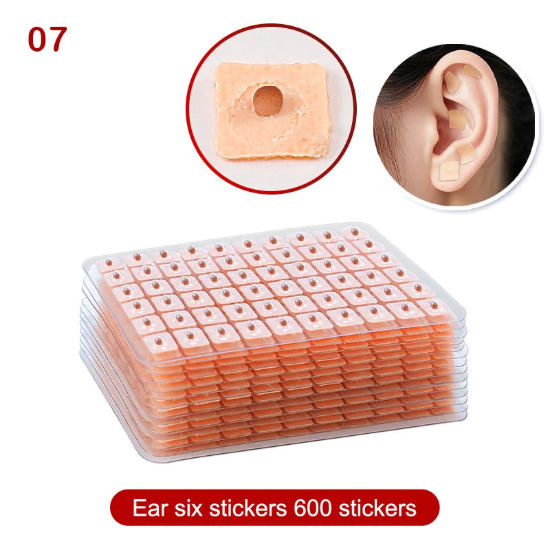 600 Patches Ear Care Red Bianstone Ear Acupuncture Massage Therapy Needle Patch Seeds Sticker Auricular Auriculotherapy Kit