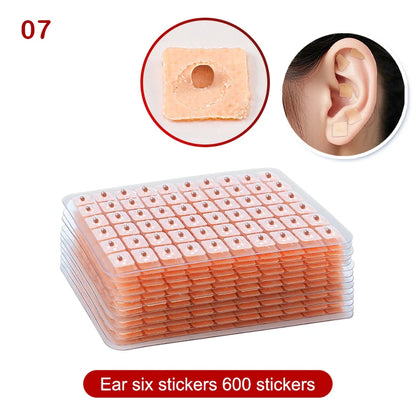 600 Patches Ear Care Red Bianstone Ear Acupuncture Massage Therapy Needle Patch Seeds Sticker Auricular Auriculotherapy Kit