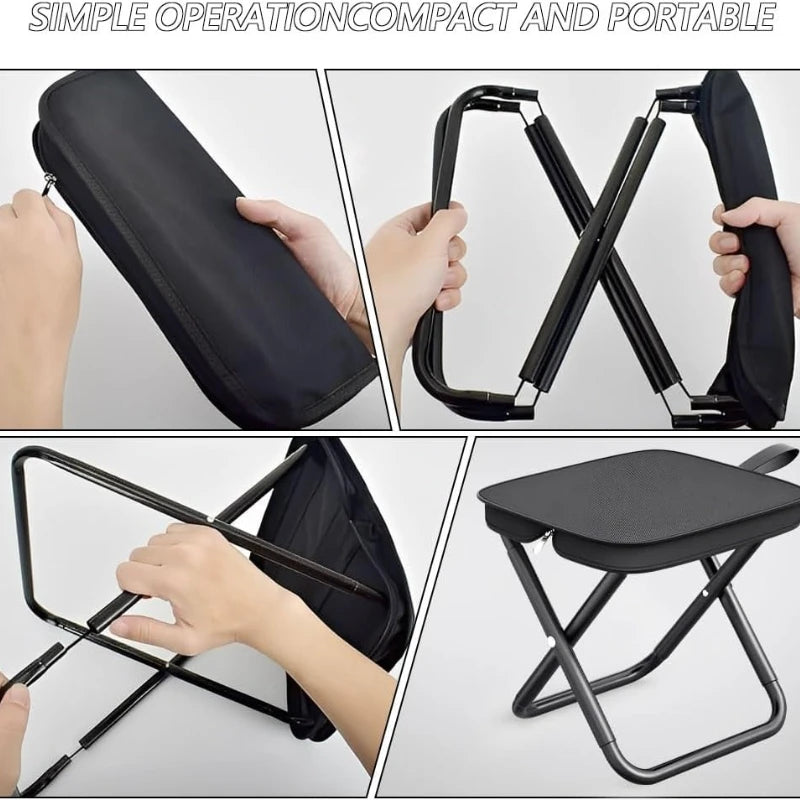 Portable Folding Stool for Adults, Black Lightweight Camping Seat, Compact Design for Fishing, Hiking, Gardening, Beach Activiti