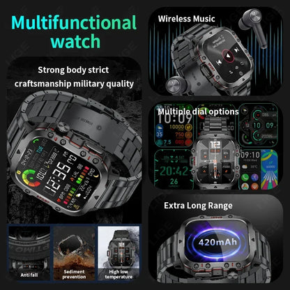 LIGE Outdoor Men's Sports Smart Watch 2.01 inch HD Screen Fitness Monitor Bluetooth Call Smartwatch For Men Women Holiday Gifts