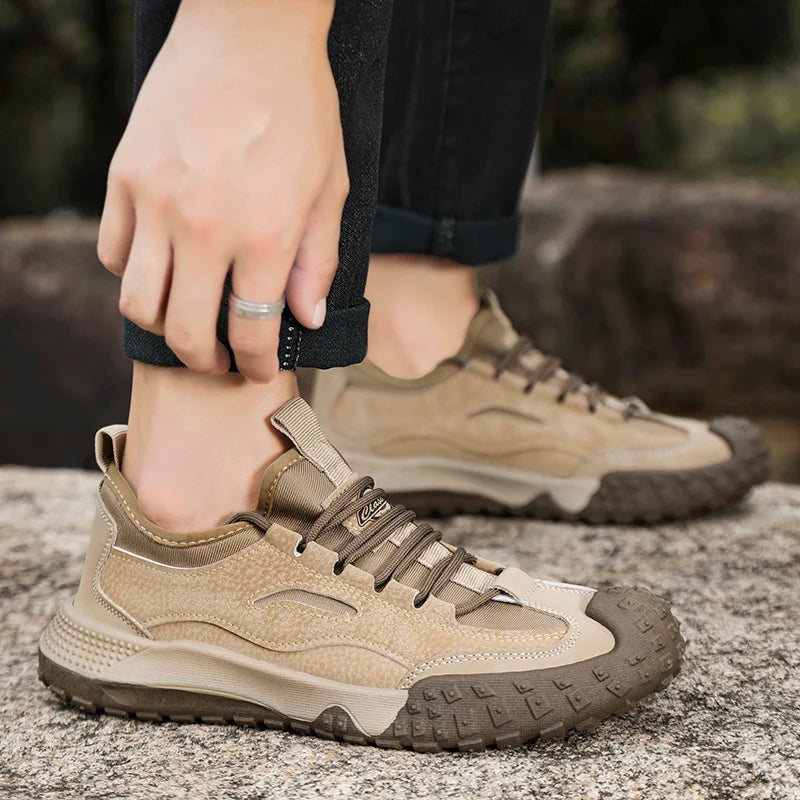Men's Beige Breathable Sports Board Shoes Autumn 2026 Fashionable Versatile Thick Sole Canvas Lace-Up Casual Running Shoes
