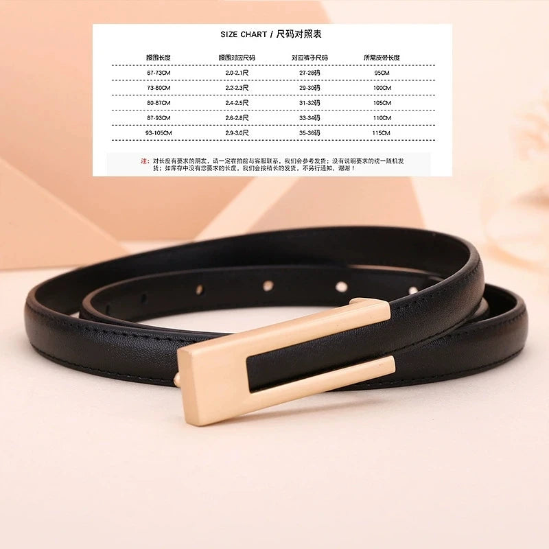 Ladies fashion cowhide leather belt; thin waist belt; versatile decoration; slimming dress; suit accessory; belt for women