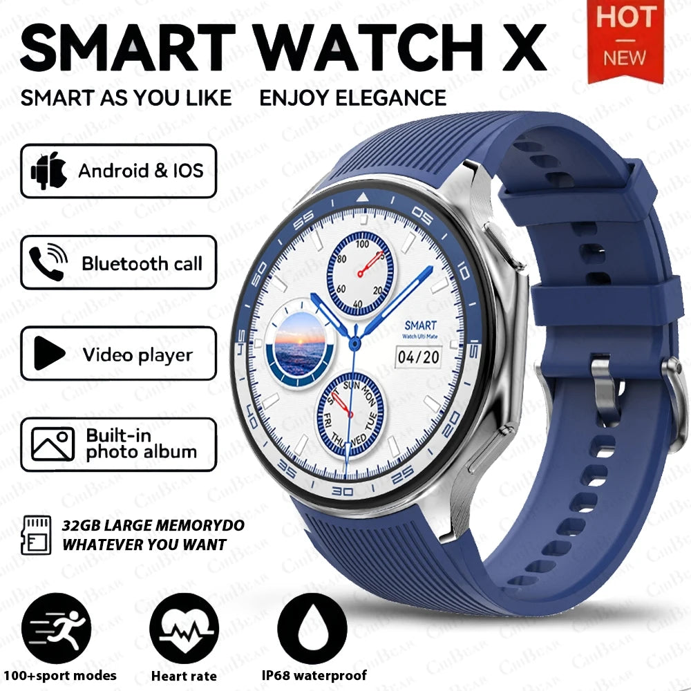 2025 New For OPPO Watch X Smart Watch 4GB Large Memory Music Video Player TWS Headphones AMOLED HD Business High-end Smartwatch