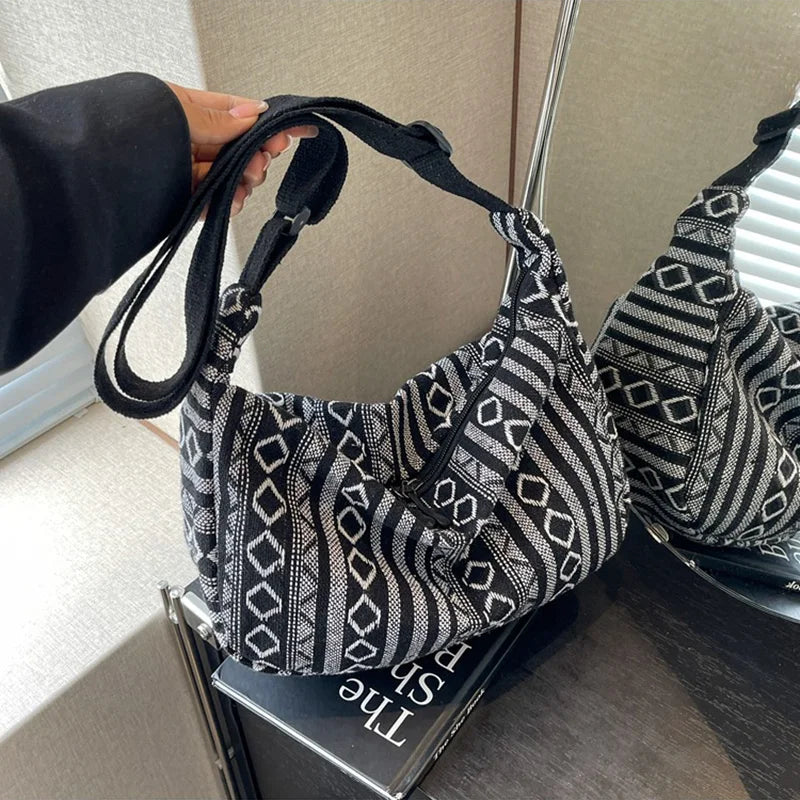 1pcs Crossbody Bags Tribal Style Shoulder Bag Foldable Crossbody Striped Pattern Flag Theme Hand Washable Edge Painted Lining