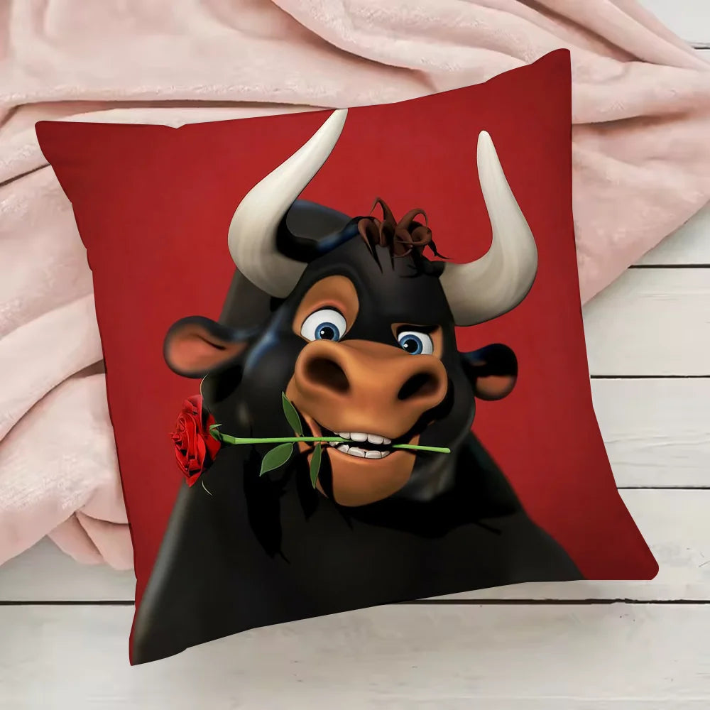 Cute Cartoon Ferdinand Pillow Case Pillowcase Anti-dustmite Pillow Invisible zipper silky short plush Sofa cushion cover