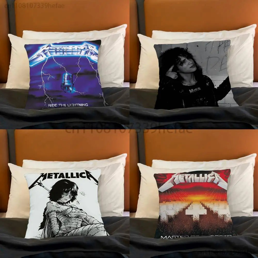 M-Metallica Band Pillow Cases for Bedroom Living Room Sofa Home Decor Polyester Cushion Cover with Zipper