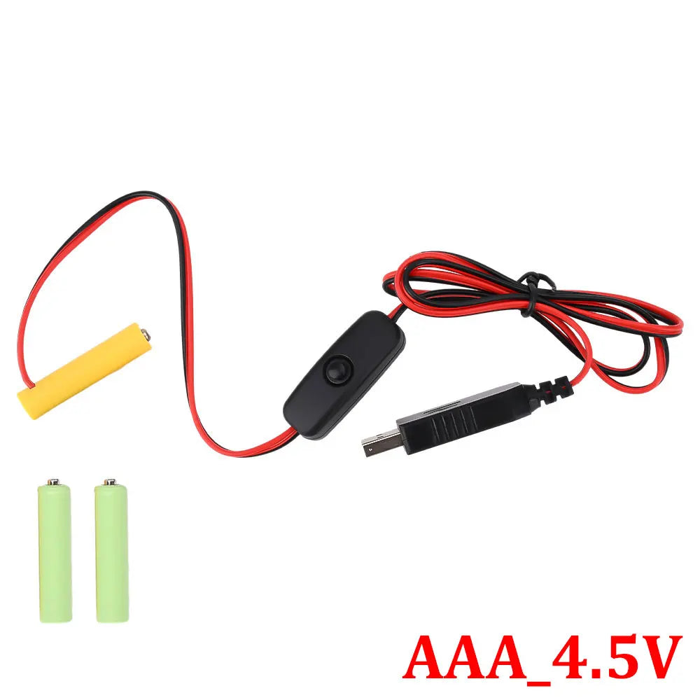 Universal 3/4.5/6V AA LR6 Battery 3V AAA Battery Eliminator USB Power Supply Cable With Switch for Electric Toys LED Lights