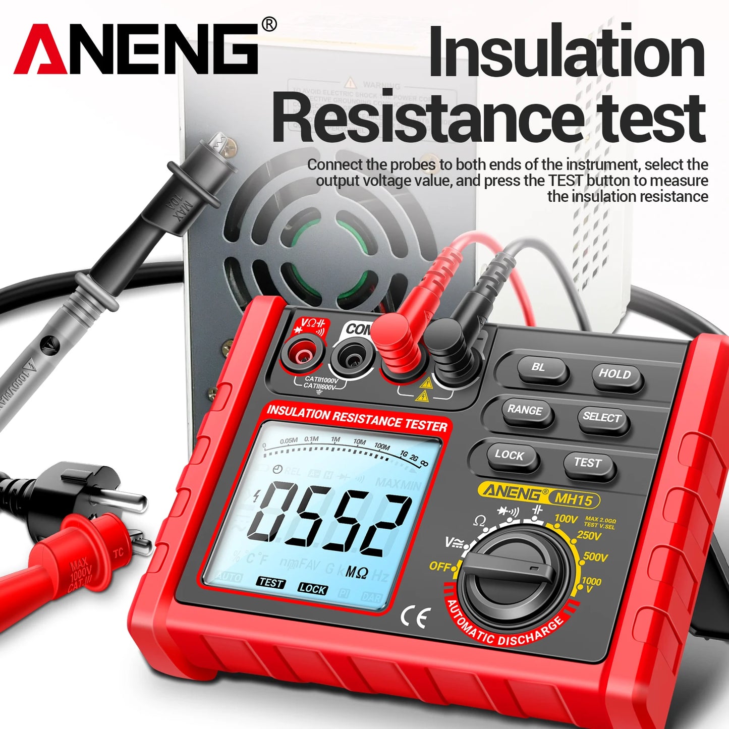 ANENG MH15 Digital Megohmmeter 1000V High Voltage Insulation Test 2000MΩ High Resistance Measurement Electrical Testing Artifact