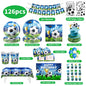 Blue Football Birthday Party Decoration Supply Birthday Soccer Plates Cups Napkins Towel Paper Tableware Tablecloth Party Favor