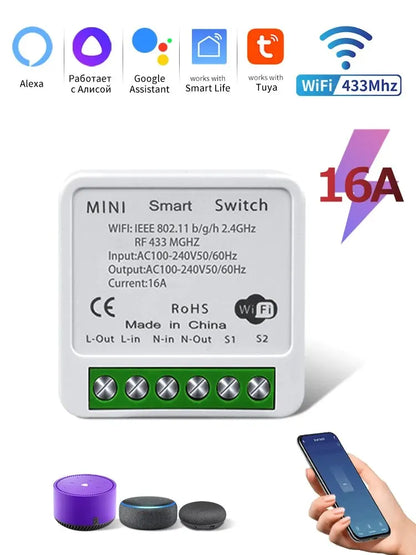 Tuya Smart Wifi Switch RF433Mhz Wireless Light Switch 16A/20A Relay Smart Life App Remote Voice Control With Alexa Google Home