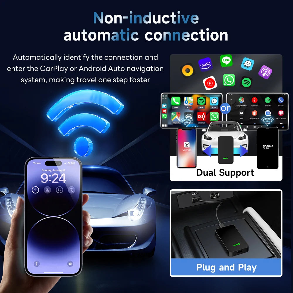 CarlinKit 5.0 & 4.0 Wireless Android Auto Wireless CarPlay Adapter Online Upgrade Plug And Play 2.4G&5Ghz Connect CarPlay Ai Box
