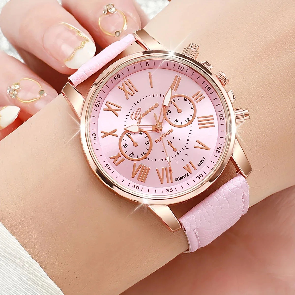 Ladies, students, fashionable temperament, casual candy color matching, Roman dial quartz watch combination set, 12 pieces/set