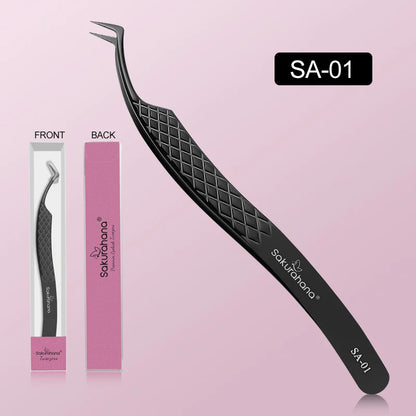 SAKURAHANA Professional Eyelash Tweezers Black Fiber Tip For Lash Extensions Mega Volume Mink Lashes Tool Makeup Artist Kit