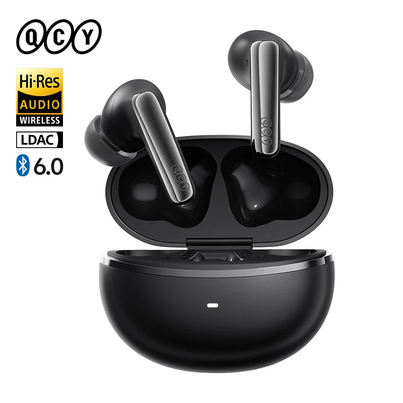 QCY MeloBuds N70 Adaptacyjne ANC Bezprzewodowe słuchawki douszne Bluetooth 6.0 LDAC Hi-Res Audio 6 mikrofonów Ładowanie bezprzewodowe Słuchawki 50 godzin IPX5