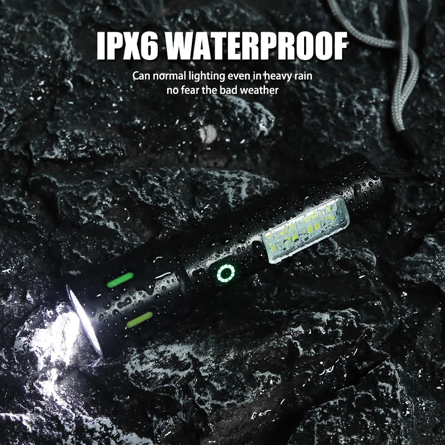 LED+COB Portable Flashlight Zoomable Small Torch USB Rechargeable Outdoor Camping Fishing Long Range Camping Emergency Lantern