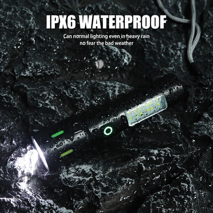 LED+COB Portable Flashlight Zoomable Small Torch USB Rechargeable Outdoor Camping Fishing Long Range Camping Emergency Lantern
