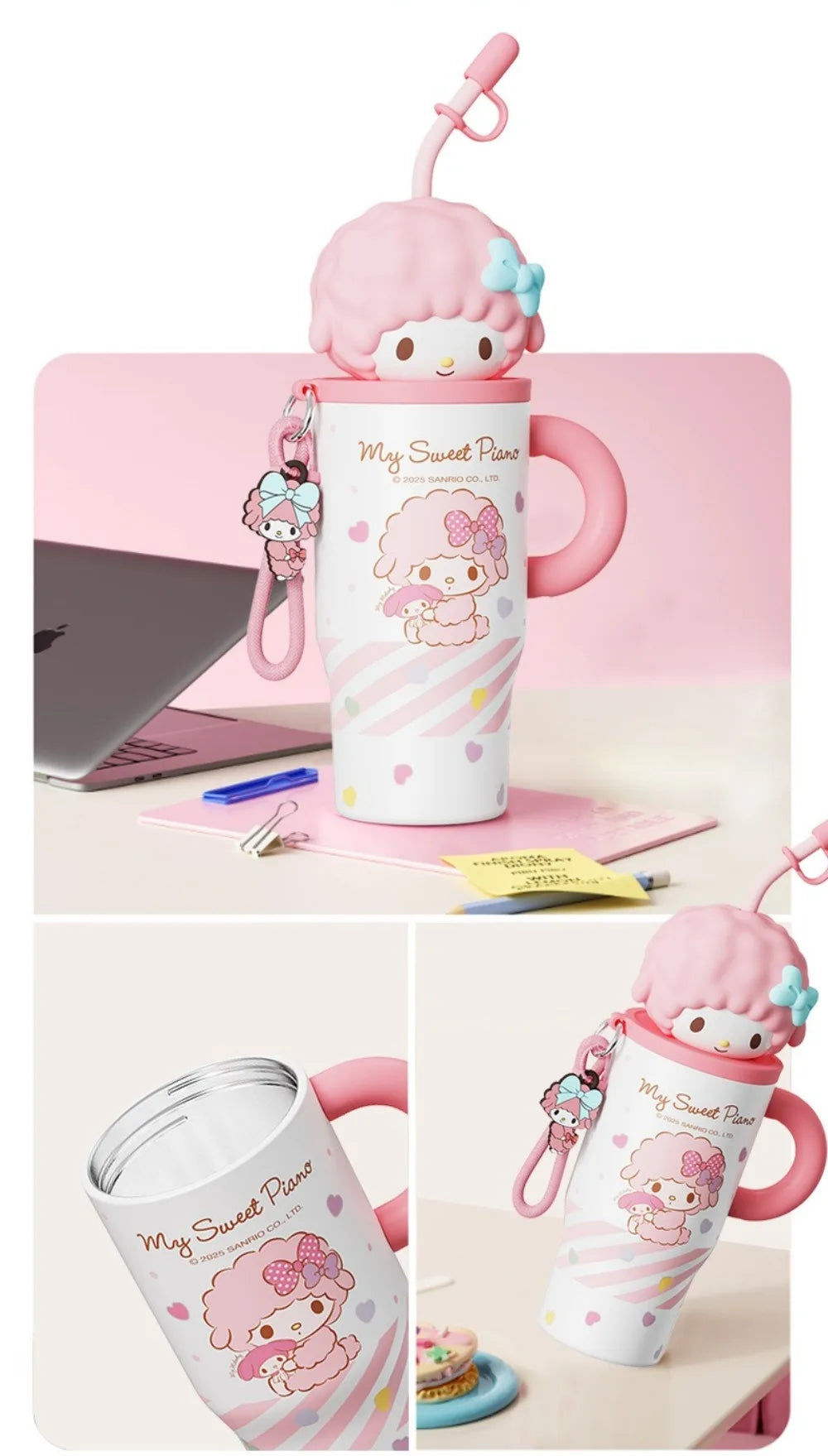 X&W 580ML Sanrio Series Thermos 316 Stainless Steel Doll Head Design Straw Insulated Cup Hello Kitty Kuromi Water Bottle Cutecup