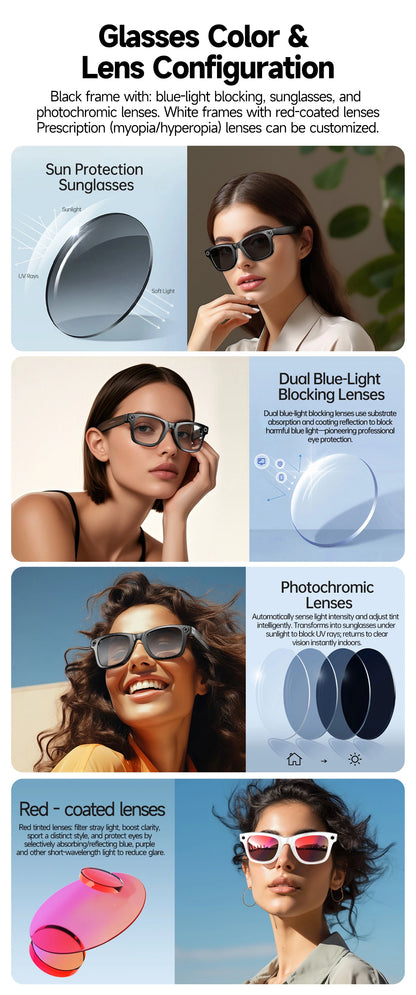 New Leisure Camera Smart Glasses 800W 32GB Memory AI Translation Voice Assistant Video Recording Men Anti Blue Light Sunglasses