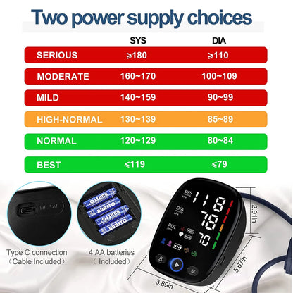 Digital Blood Pressure Monitor Upper Arm Automatic BP Cuff Machine Tonometer LED Sphygmomanometer for Home Use Health Care